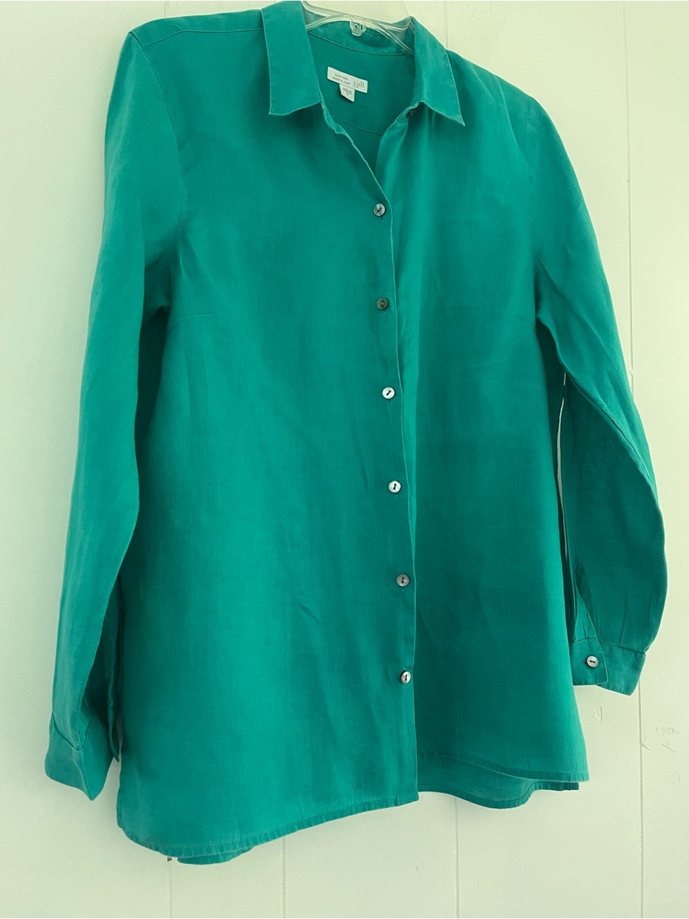 J. Jill Love Linen Essential Shirt Turquoise Blue Green 100% Linen Size Medium - Picture 6 of 14